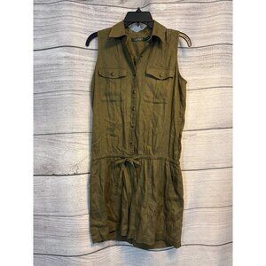 Lauren Ralph Lauren Sleeveless Olive Romper With Button Front & Drawstring Waist